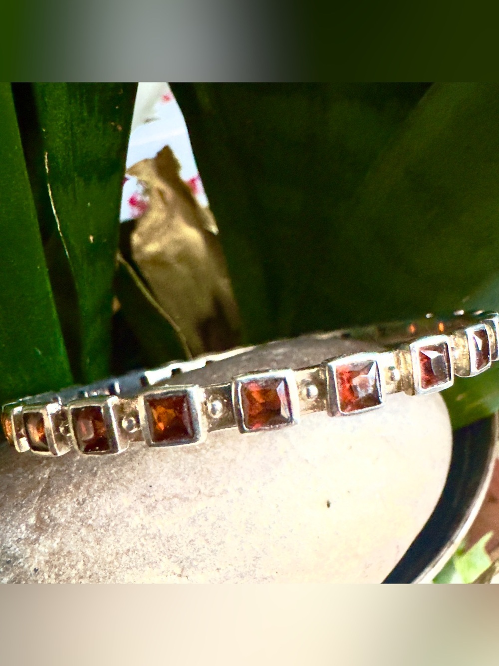 Sterling Garnet Eternity Bangle Bracelet